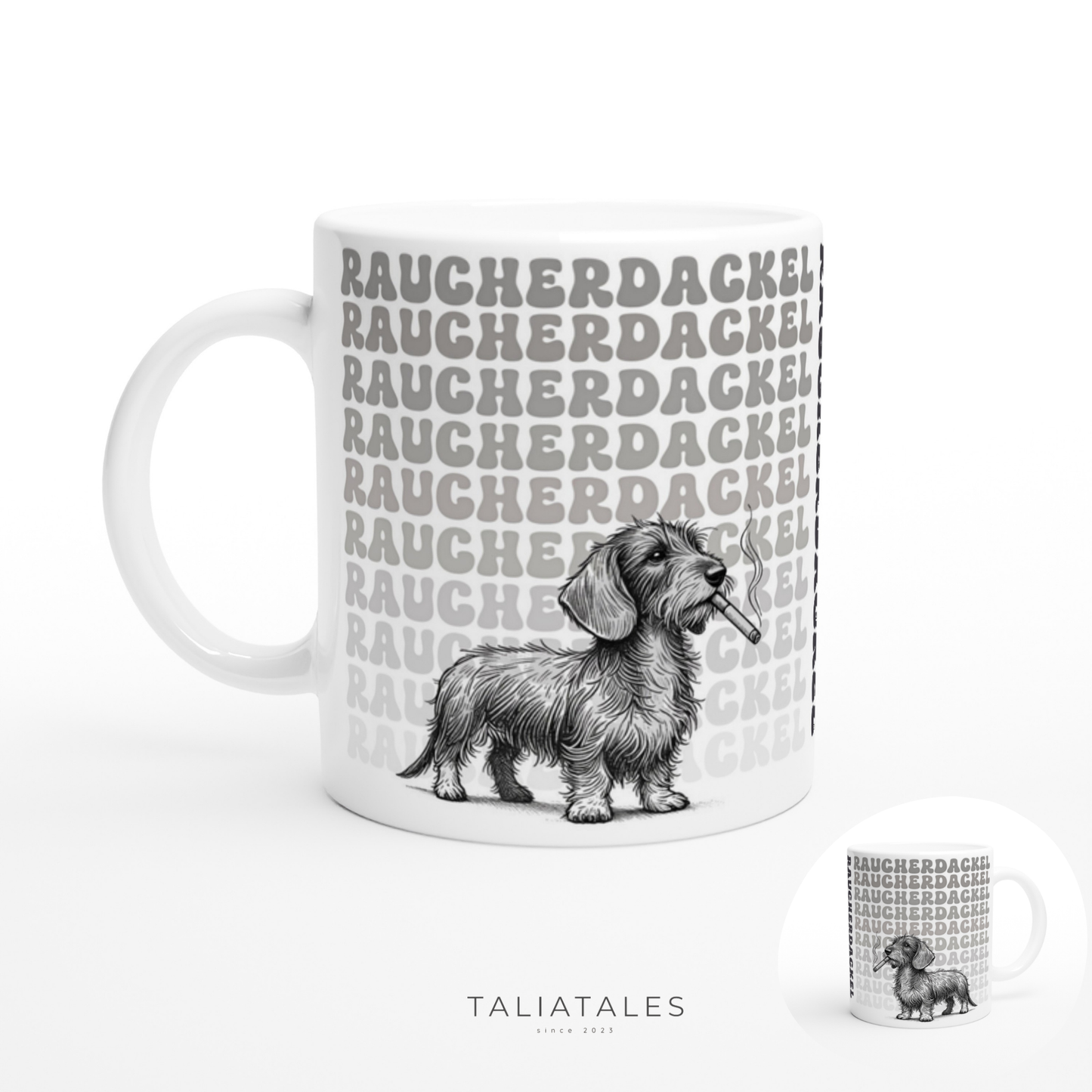 Tasse "Raucher-Dackel" Rauhaardackel Hundetasse