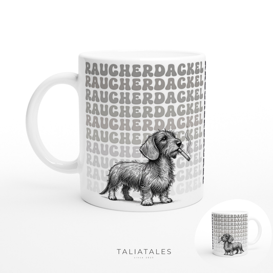 Tasse "Raucher-Dackel" Rauhaardackel Hundetasse