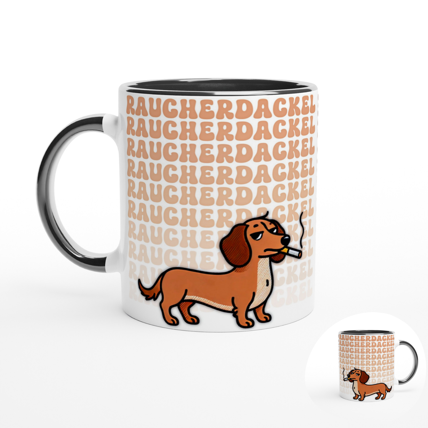 Tasse "Raucher-Dackel" Rauhaardackel 2 Hundetasse