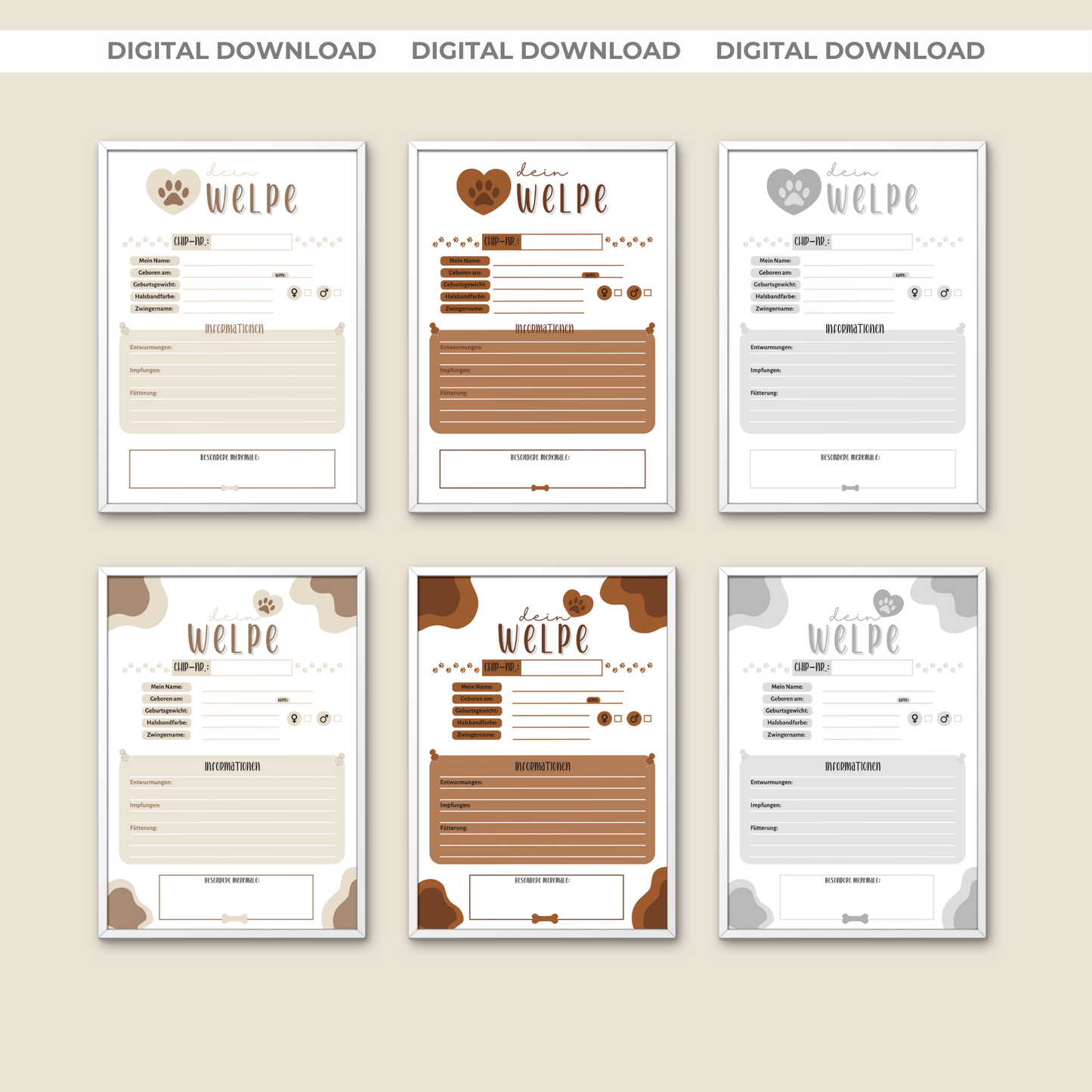 Kartei Karten Welpen | Wurfabnahmeprotokoll | Digitaler Download