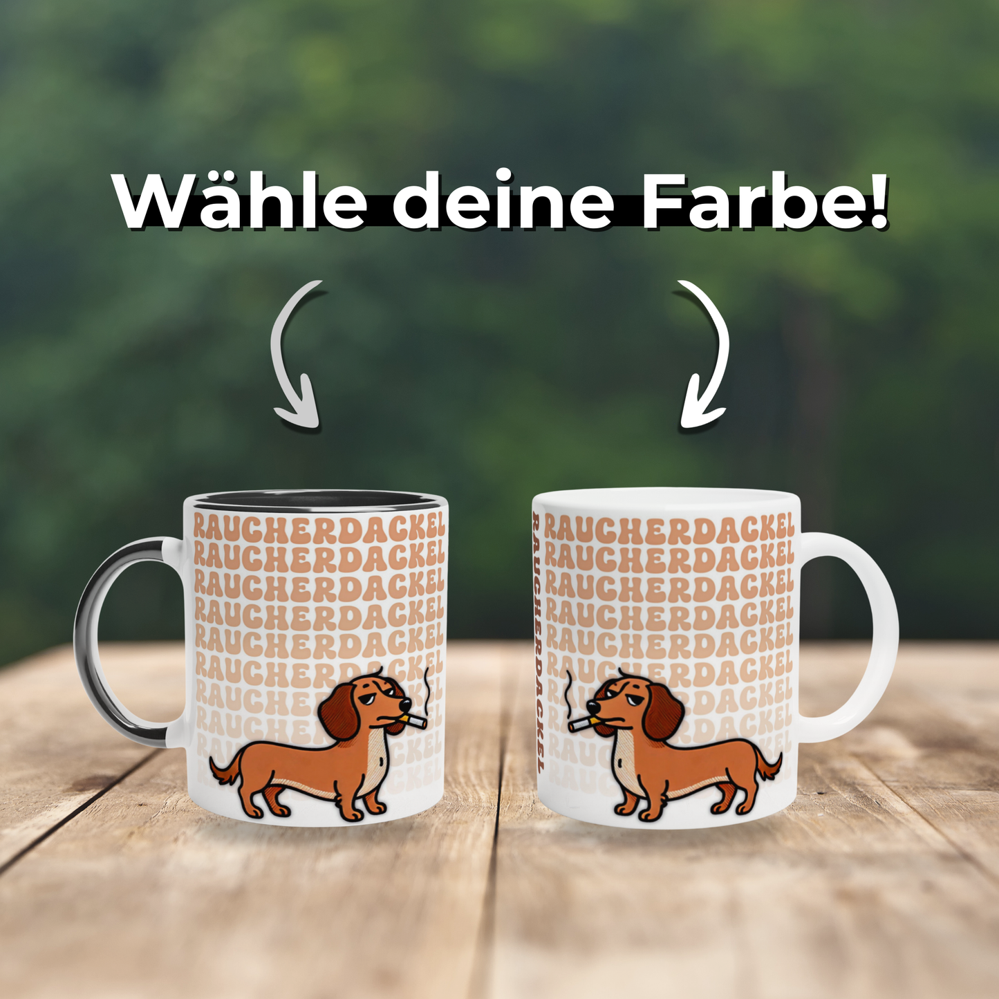 Tasse "Raucher-Dackel" Rauhaardackel 2 Hundetasse
