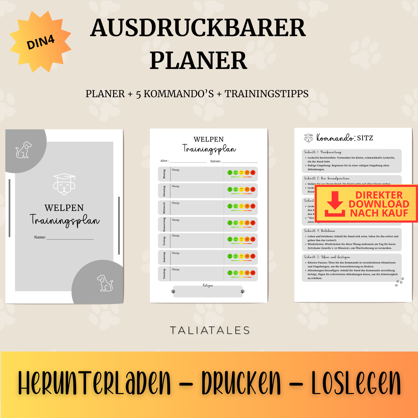 Welpen Trainingsplan inkl. 5 Schritt-Kommando-Anleitung GRAU | PDF Datei | Wochenplaner Training Hund | 7 Seiten | Hundetrainingsplaner (Kopie)