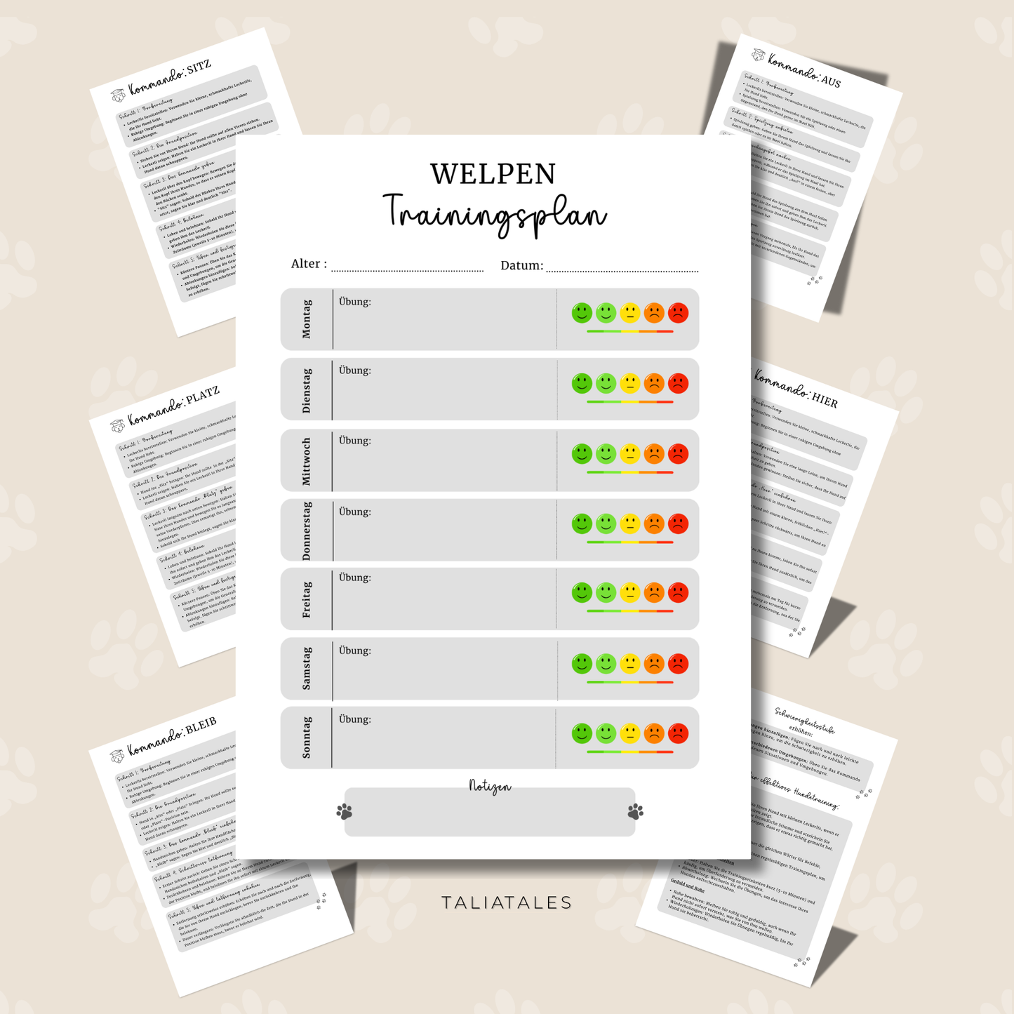 Welpen Trainingsplan inkl. 5 Schritt-Kommando-Anleitung GRAU | PDF Datei | Wochenplaner Training Hund | 7 Seiten | Hundetrainingsplaner (Kopie)