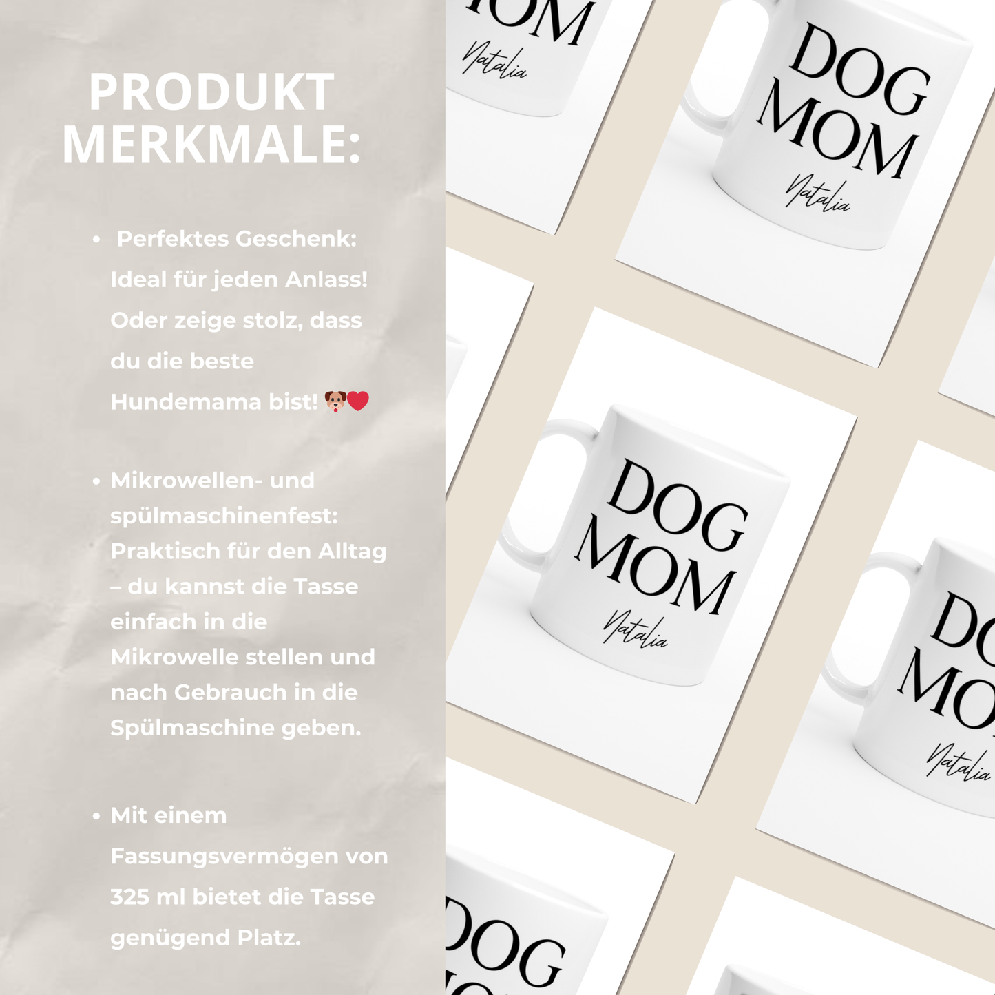 Personalisierte DOG MOM TASSE - WHITE EDITION