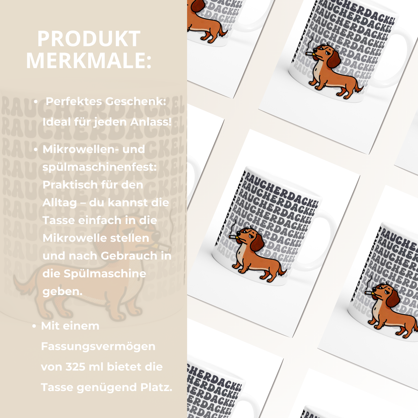 Tasse "Raucher-Dackel" Rauhaardackel 3 Hundetasse