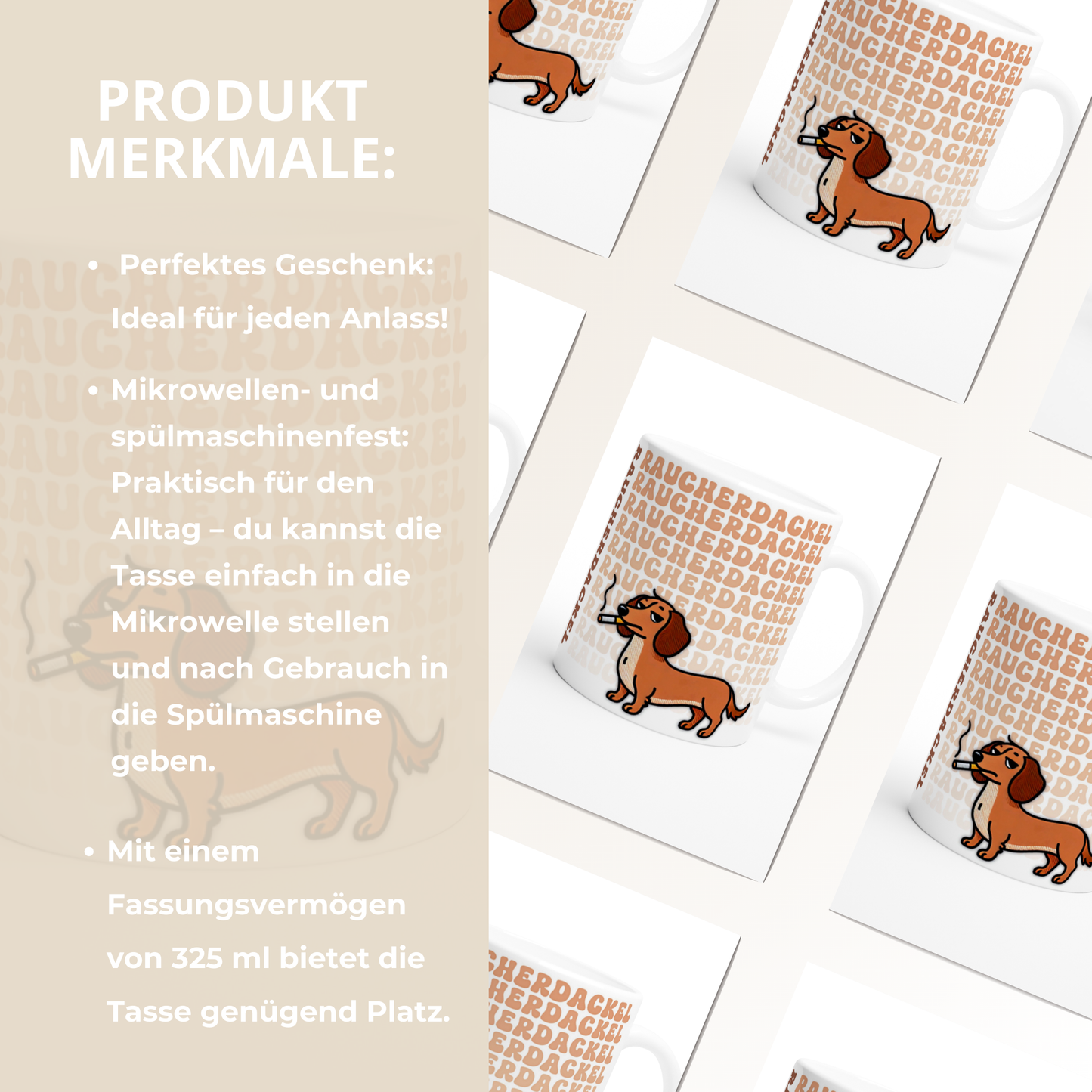 Tasse "Raucher-Dackel" Rauhaardackel 2 Hundetasse