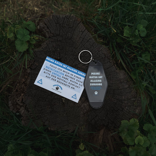 Schlüsselanhänger „Meine Katze ist alleine zuhause“ Black – inkl. Notfallkarte