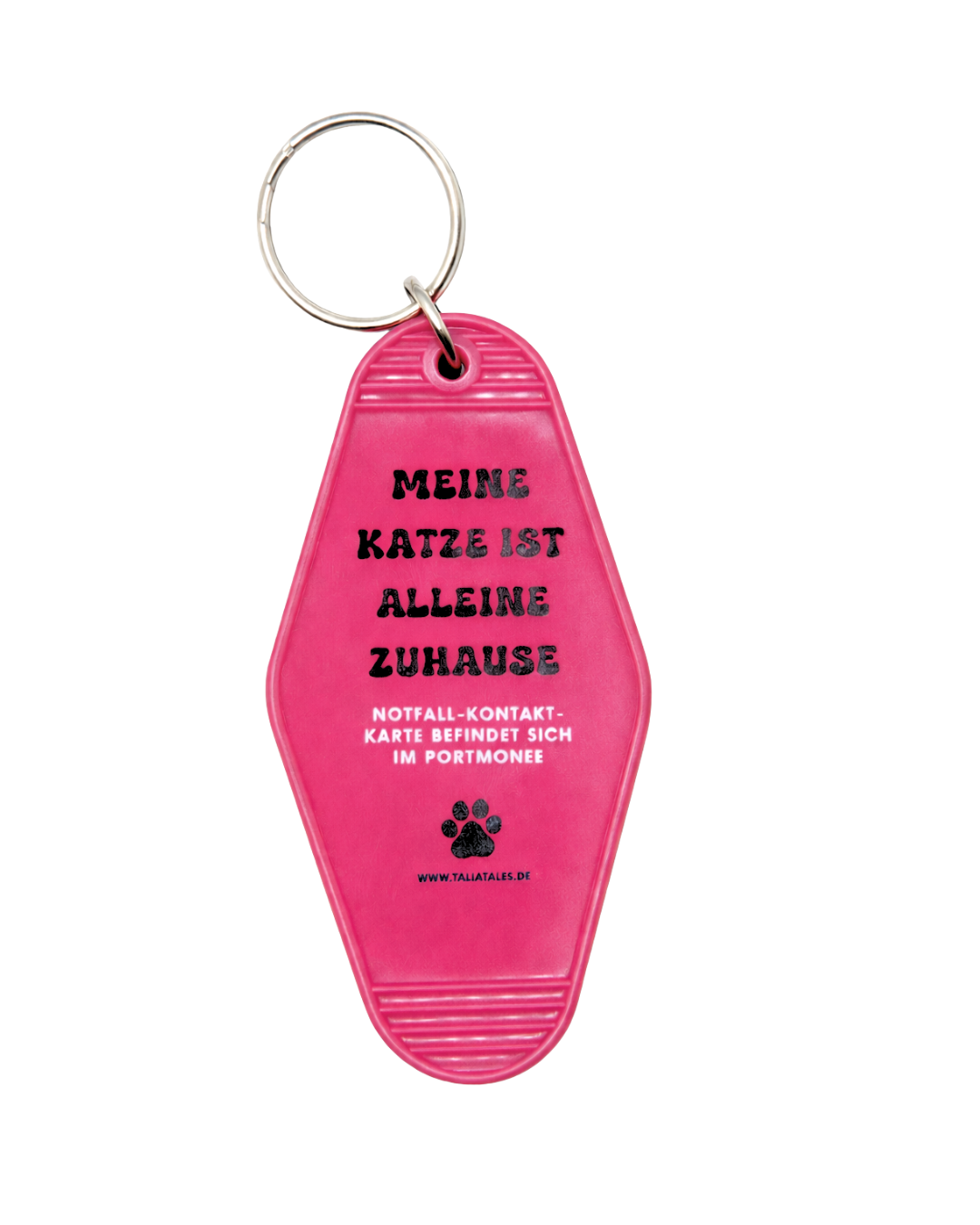Schlüsselanhänger „Meine Katze ist alleine zuhause“ Pink – inkl. Notfallkarte