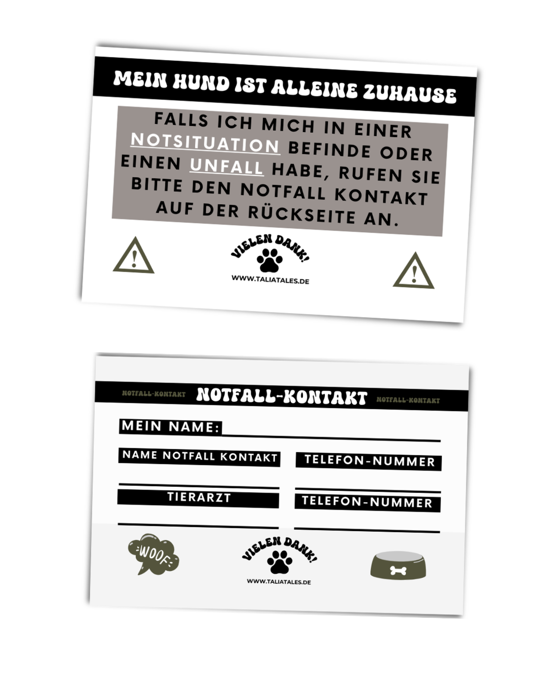 Notfallkarten Hund Schwarz
