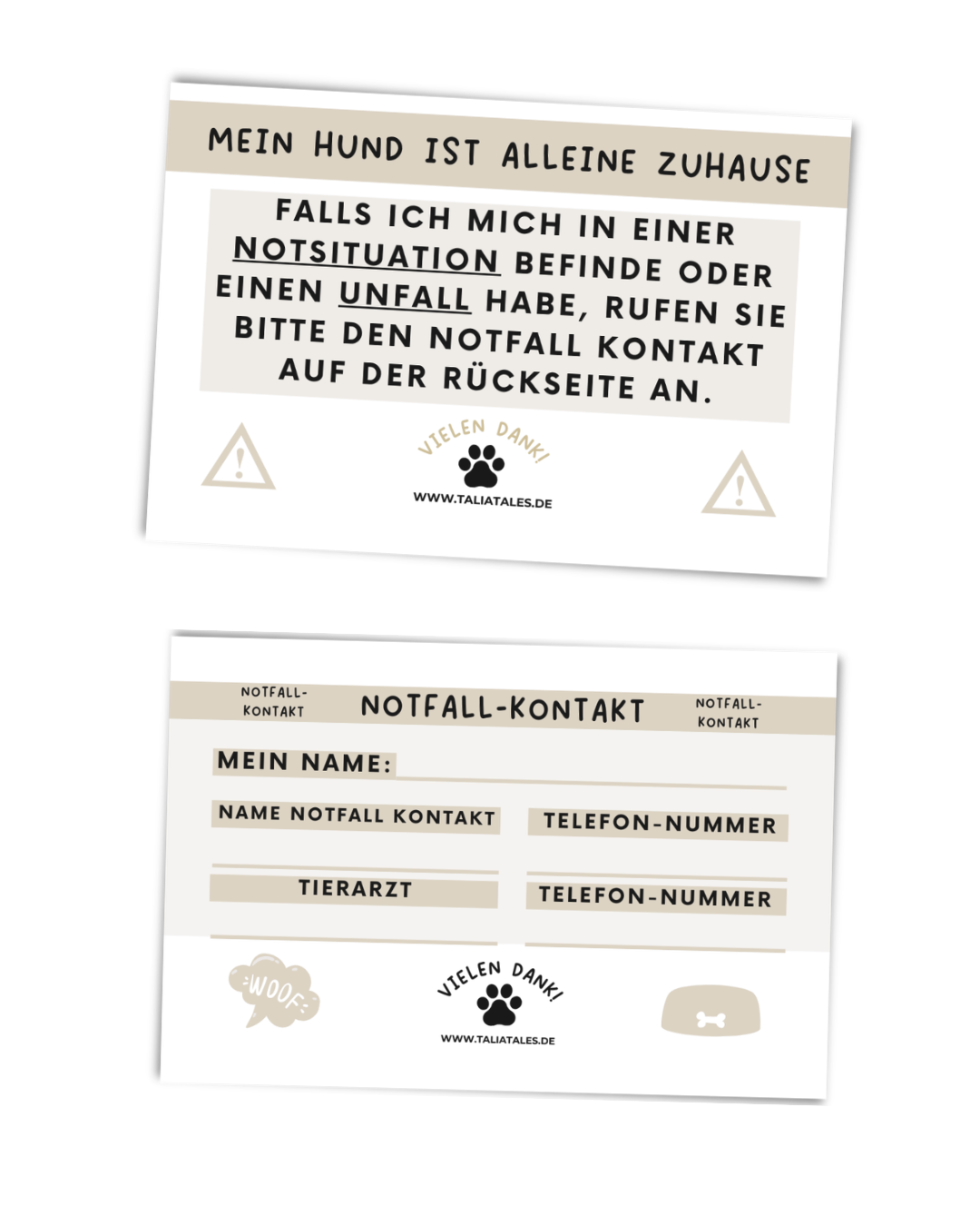 Notfallkarten Hund Beige