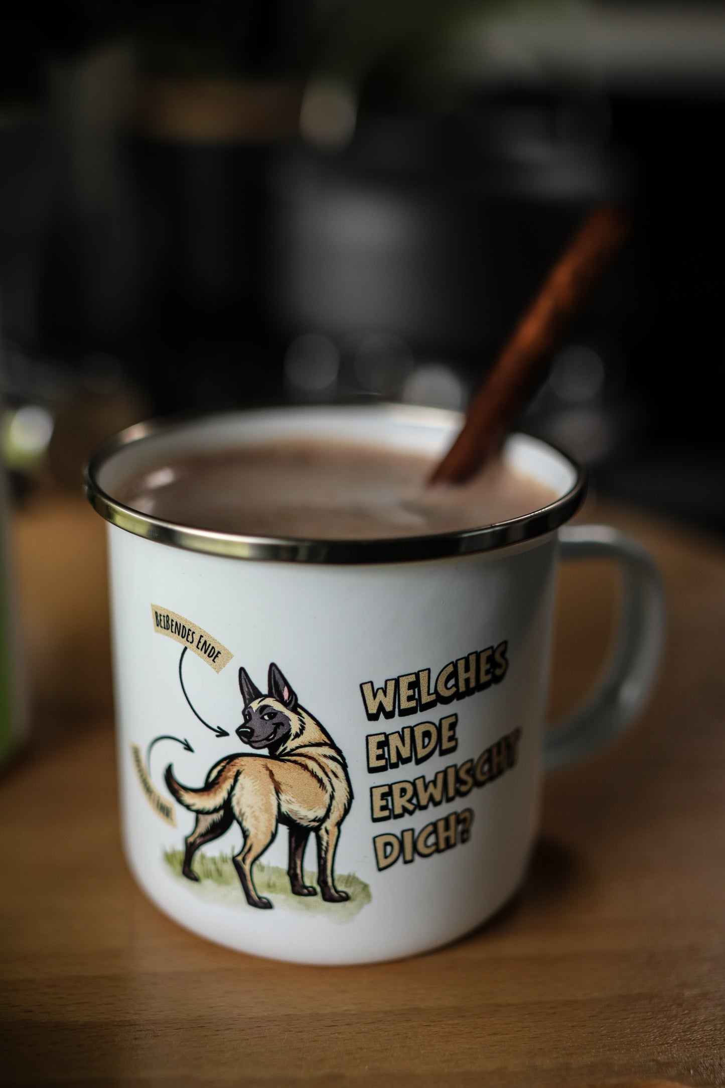 Emaille Tasse "Welches Ende erwischt dich?“