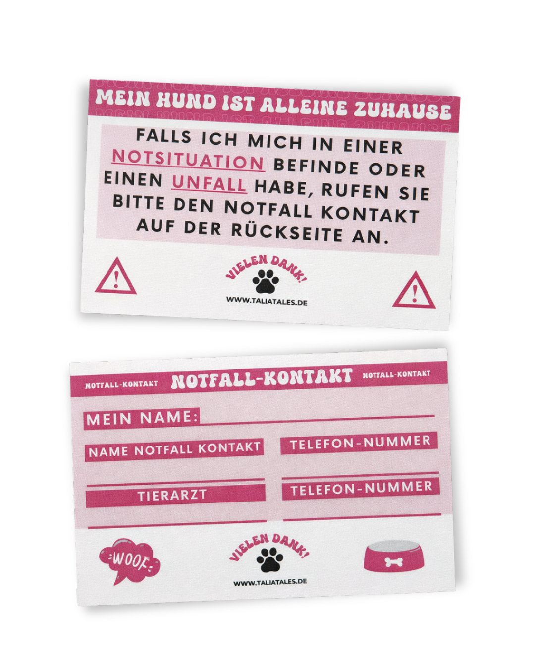 Notfallkarten Hund Pink