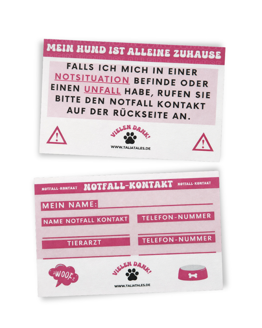 Notfallkarten Hund Pink