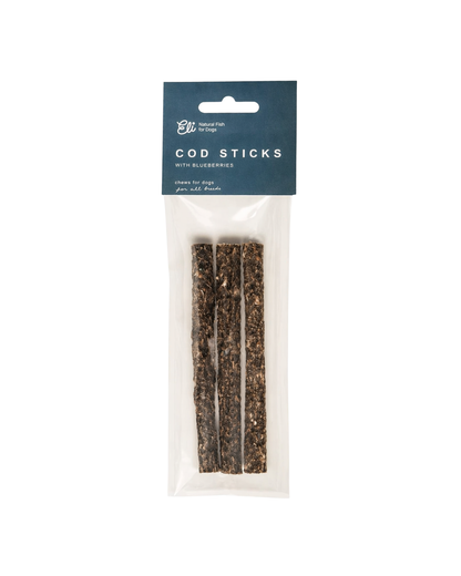 Kabeljau-Sticks mit Heidelbeeren