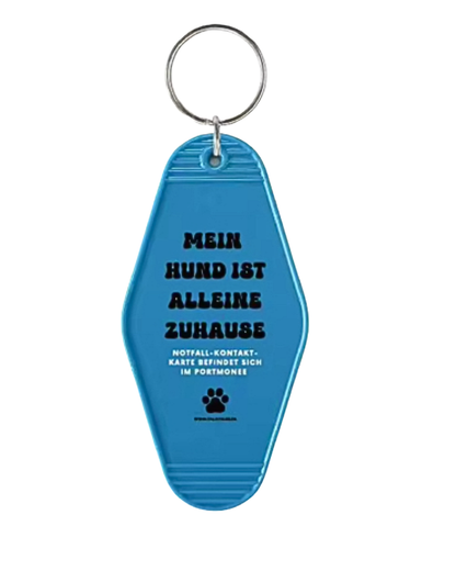 Schlüsselanhänger „Mein Hund ist alleine zuhause“ Blue – inkl. Notfallkarte