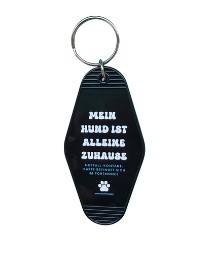 Schlüsselanhänger „Mein Hund ist alleine zuhause“ Black – inkl. Notfallkarte