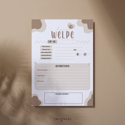 Kartei Karten Welpen | Wurfabnahmeprotokoll | Digitaler Download