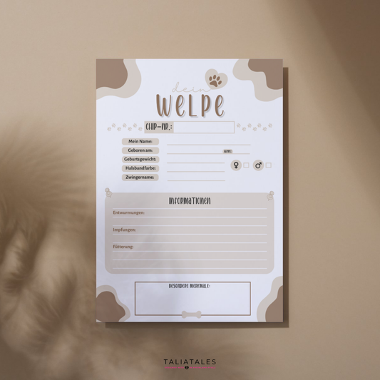 Kartei Karten Welpen | Wurfabnahmeprotokoll | Digitaler Download