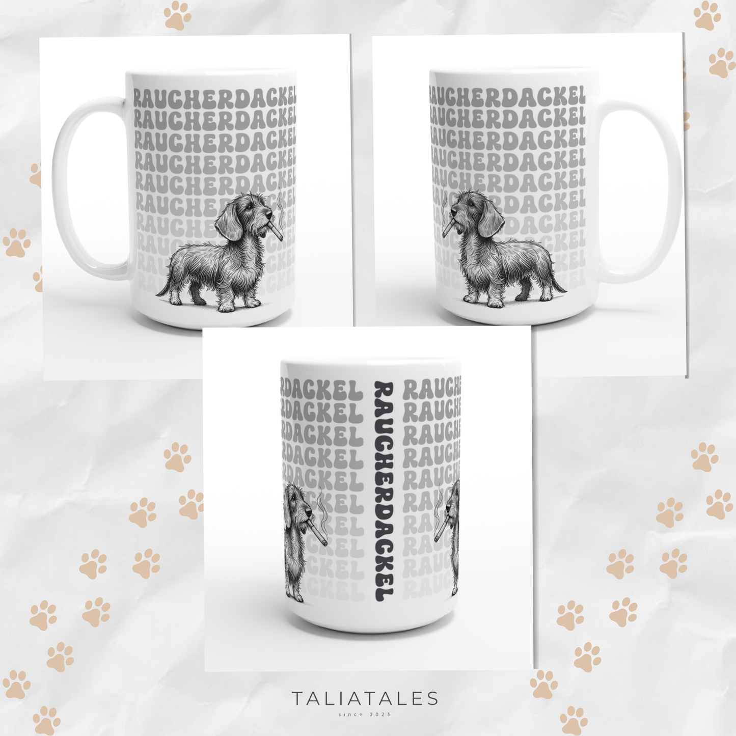 XL Tasse "Raucher-Dackel" Rauhaardackel Hundetasse