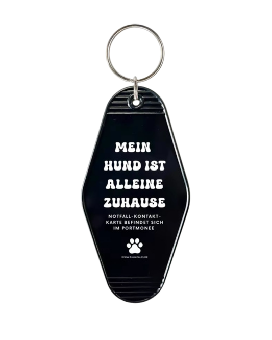 Schlüsselanhänger „Mein Hund ist alleine zuhause“ ALLBlack – inkl. Notfallkarte