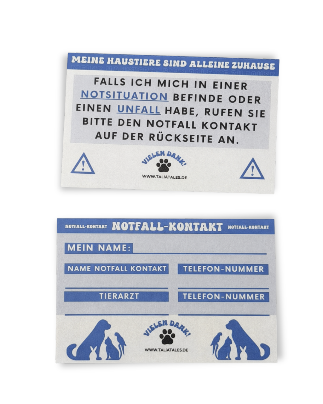 Notfallkarten Haustiere Blau