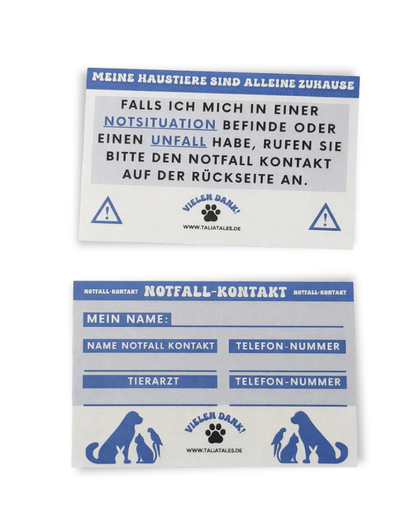 Notfallkarten Haustiere Blau