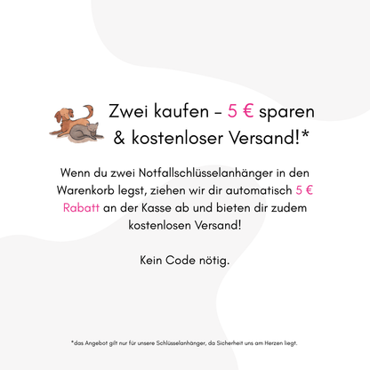 Schlüsselanhänger „Mein Hund ist alleine zuhause“ Gold – inkl. Notfallkarte