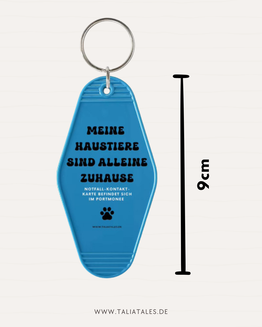 Schlüsselanhänger „Meine Haustiere sind alleine zuhause“ Blue – inkl. Notfallkarte