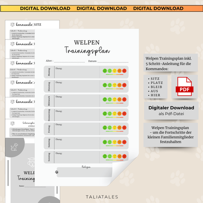 Welpen Trainingsplan inkl. 5 Schritt-Kommando-Anleitung GRAU | PDF Datei | Wochenplaner Training Hund | 7 Seiten | Hundetrainingsplaner (Kopie)