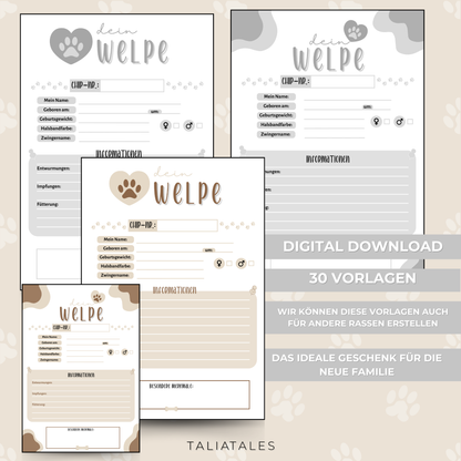 Kartei Karten Welpen | Wurfabnahmeprotokoll | Digitaler Download