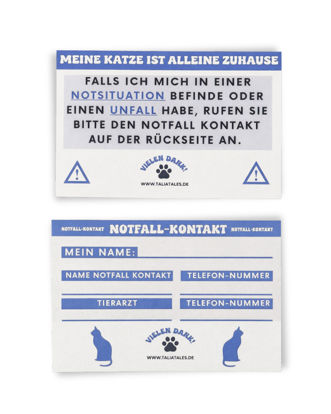 Notfallkarten Katze Blau