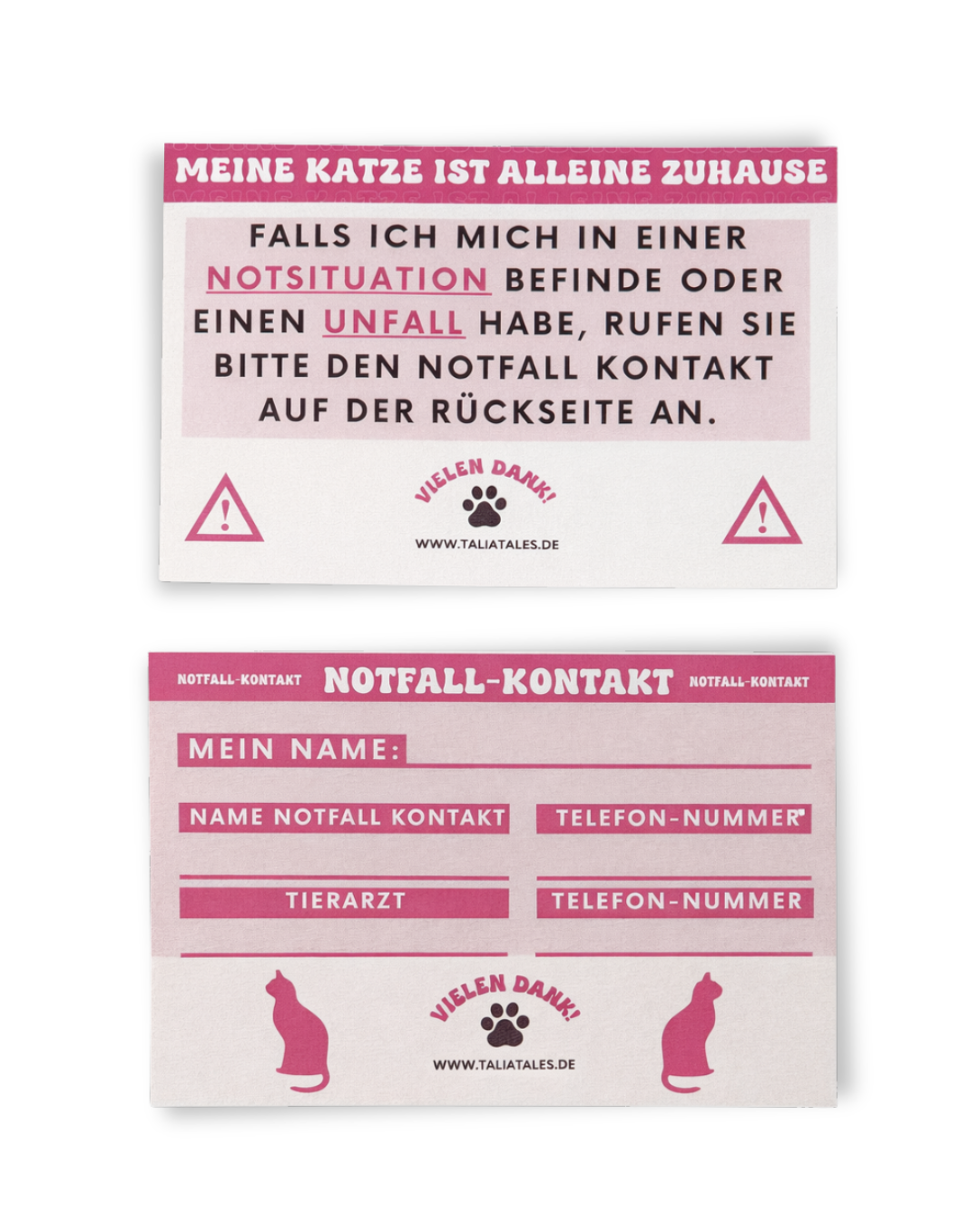 Notfallkarten Katze Pink