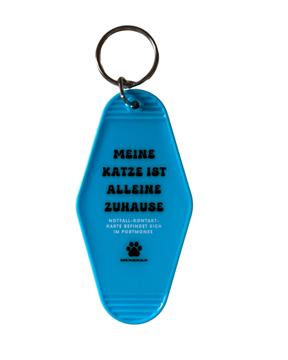 Schlüsselanhänger „Meine Katze ist alleine zuhause“ Blue – inkl. Notfallkarte