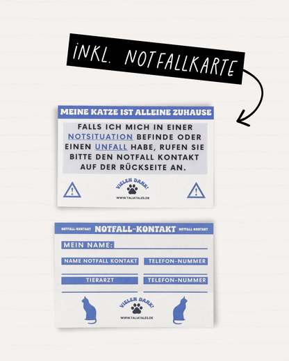 Schlüsselanhänger „Meine Katze ist alleine zuhause“ Blue – inkl. Notfallkarte