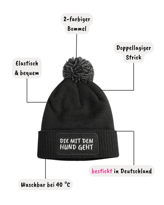 Bommelmütze „DIE MIT DEM HUND GEHT“